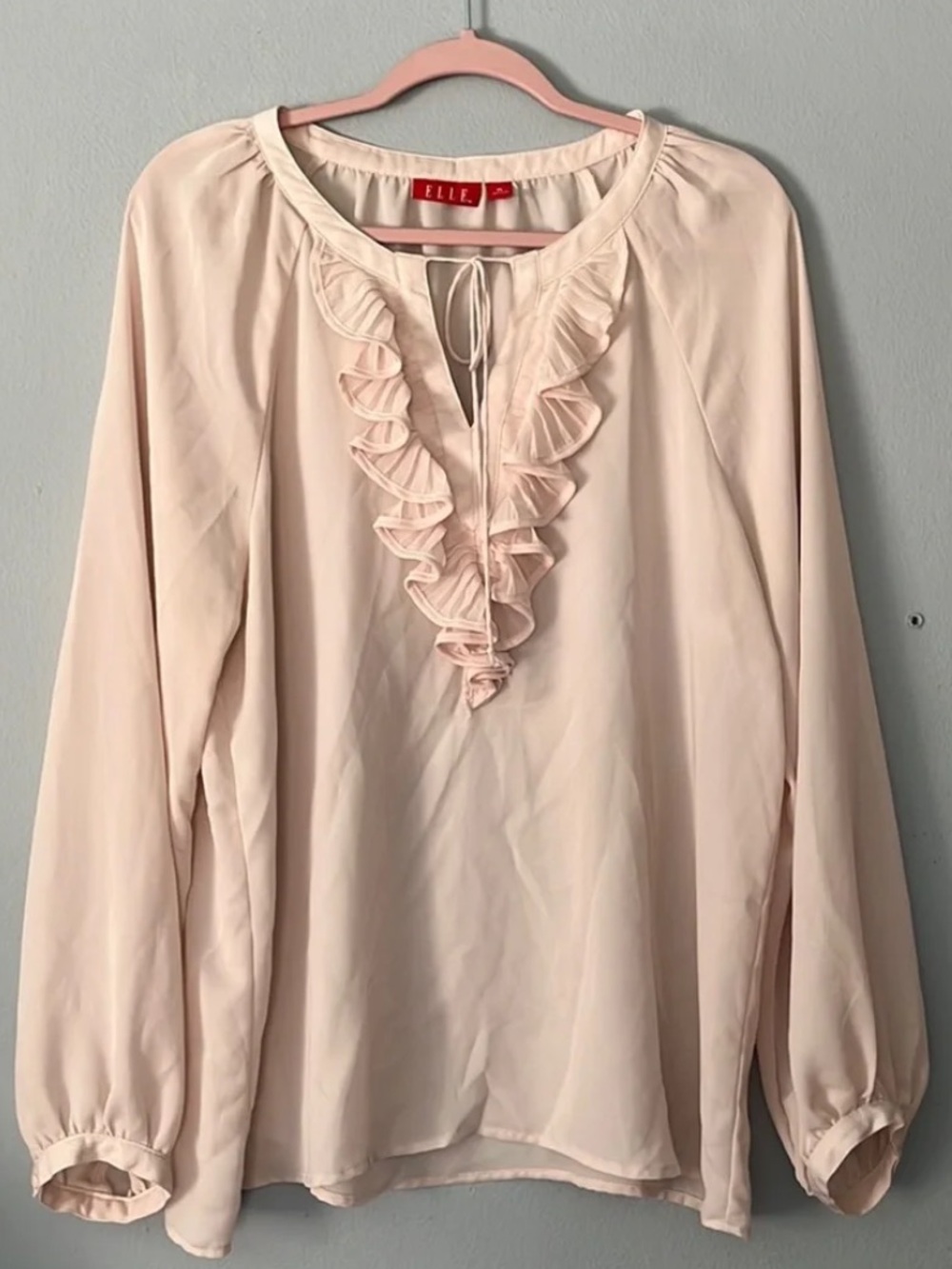 Elle Light pink Ruffle Front Long-Sleeve poet style Blouse XL